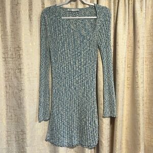 Zara Knit Blue White Speckle Sweater Dress Long Sleeves Women's Size Medium Nice